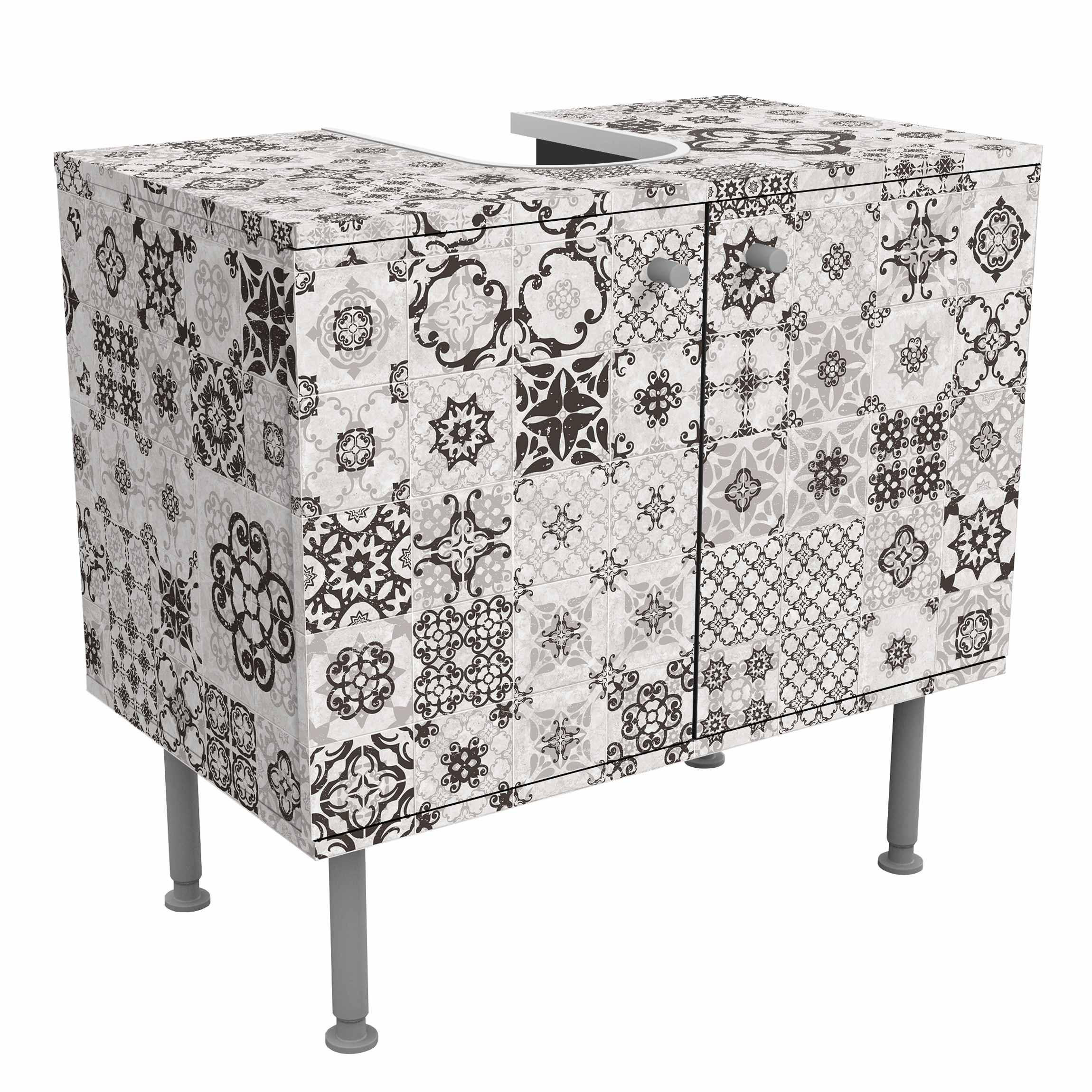 WASCHBECKENUNTERSCHRANK Keramikfliesen Agadir grau 60/55/35 cm - Grau, Holzwerkstoff (60/55/35cm) - Bilderwelten