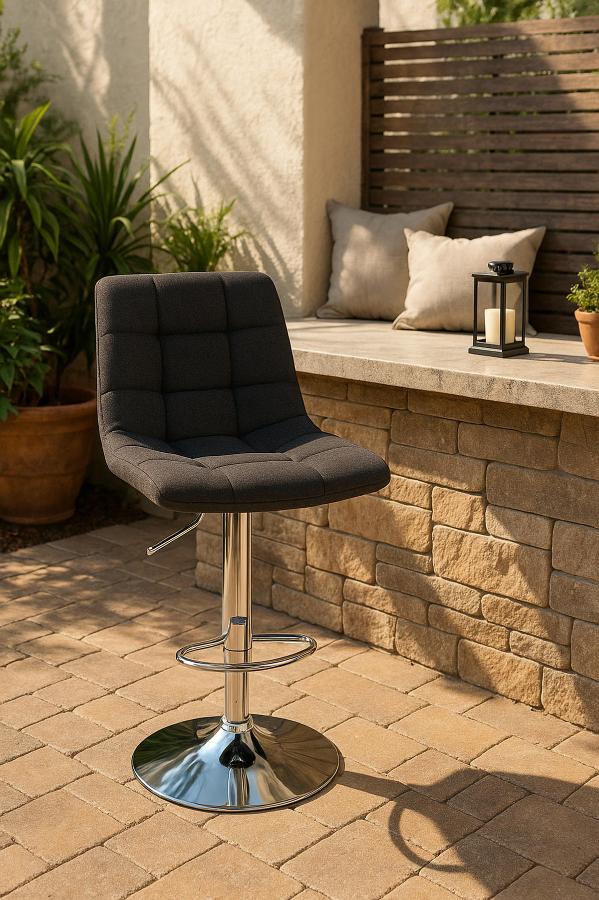 BARHOCKER James Stoff chrom schwarz - Chromfarben/Schwarz, Textil/Metall (43/108.5/46.5cm) - TPFLiving