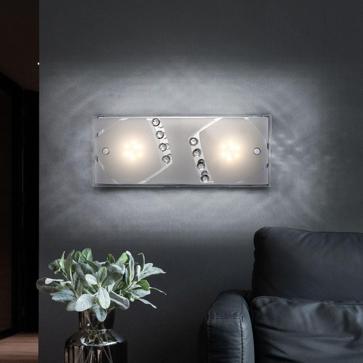 LED WANDLEUCHTE MIGO Chrom Silber - Silberfarben, Glas (12/9/30cm)