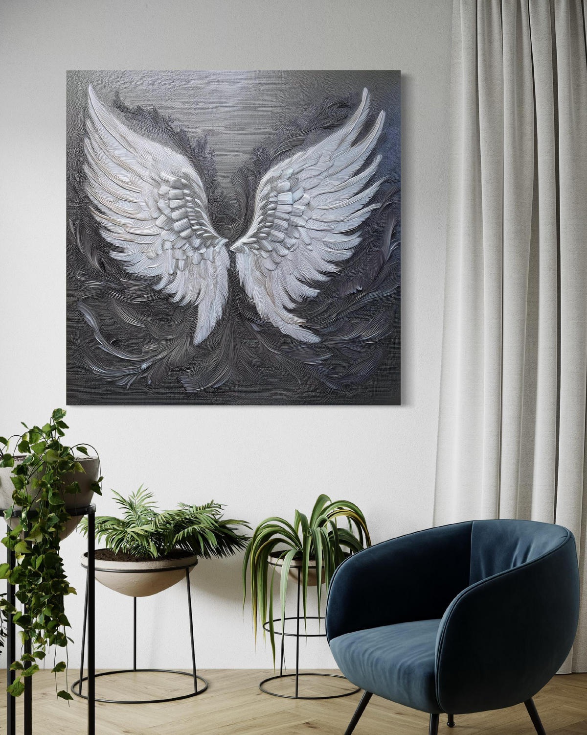 WANDBILD retro vintage engelsflügel - Grau, Textil (40/40cm) - Feeby