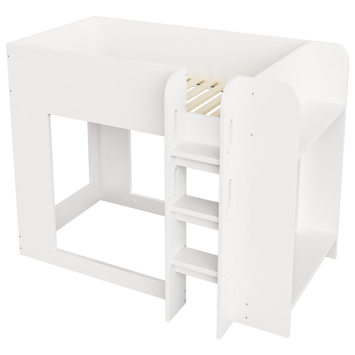 KINDER-ETAGENBETT 90*200cm mit Schutzgitter und Leiter, Weiß - Weiß, Holzwerkstoff (90/200cm) - FLIEKS