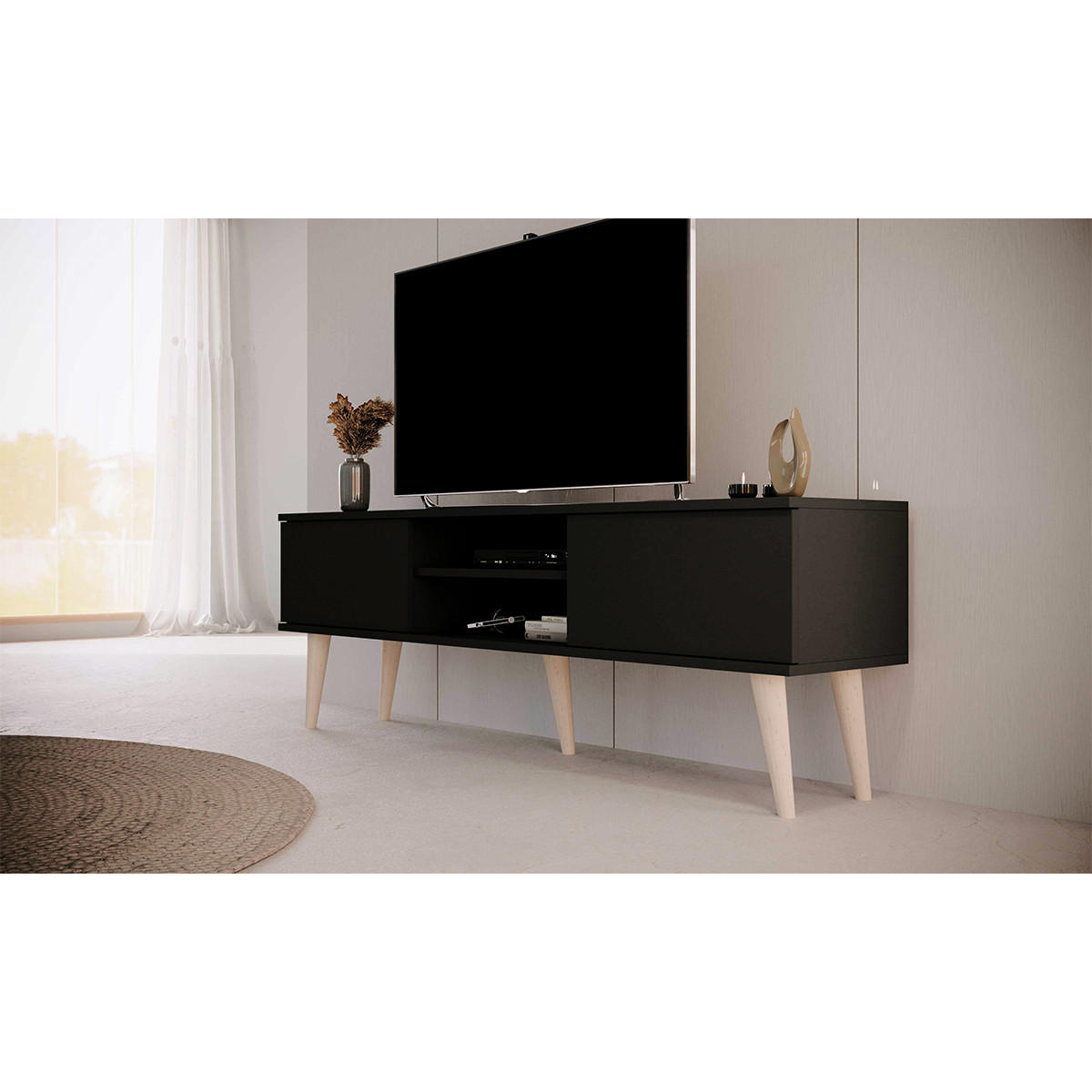 TV-MÖBEL Toronto Schwarz - Schwarz, Holzwerkstoff (55/35/160cm) - Petits-meubles