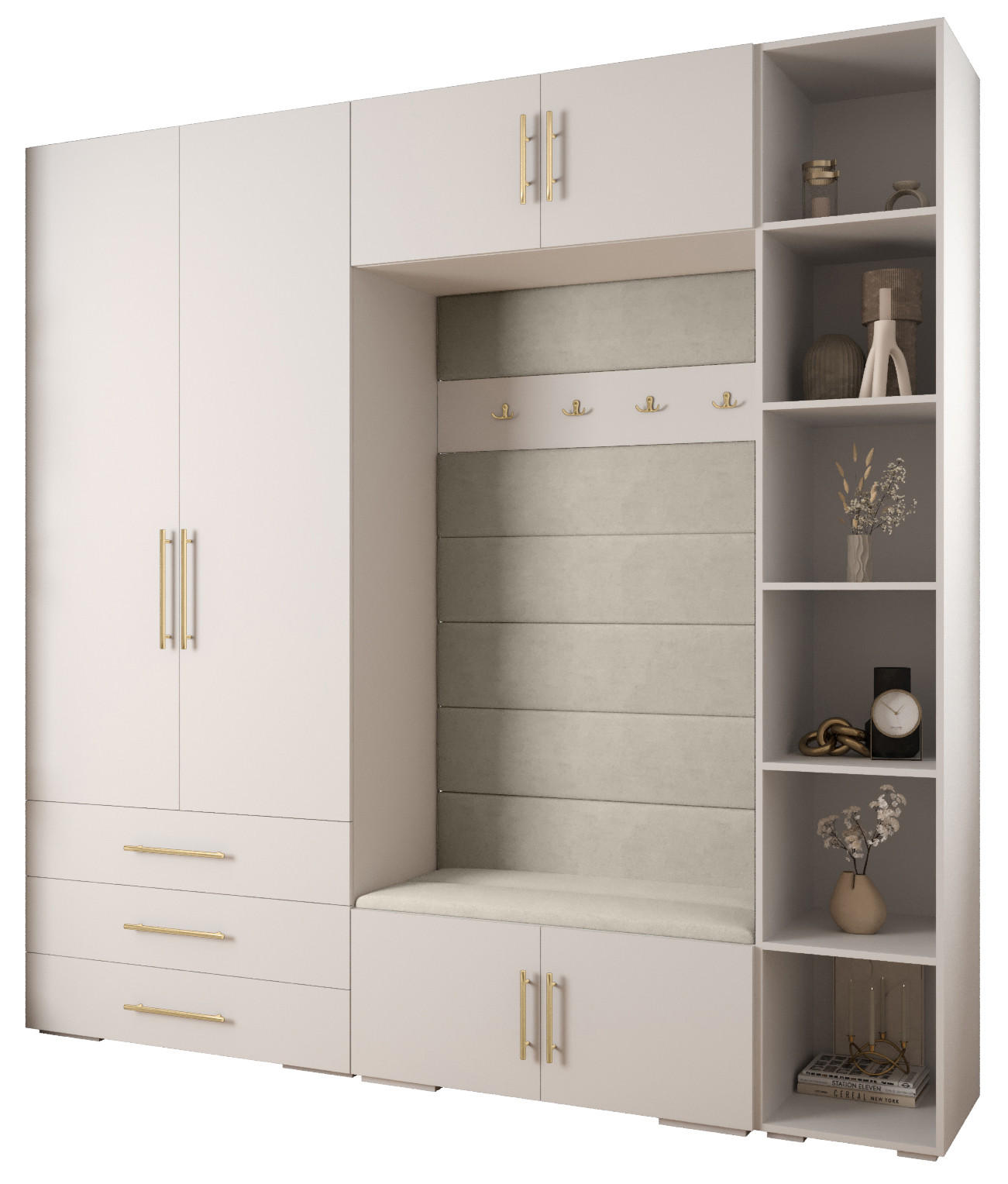 GARDEROBEN-SET 236,7/240/47 - Goldfarben/Schwarz, Holz/Kunststoff (240/236.7/47cm) - Abiks Möbel