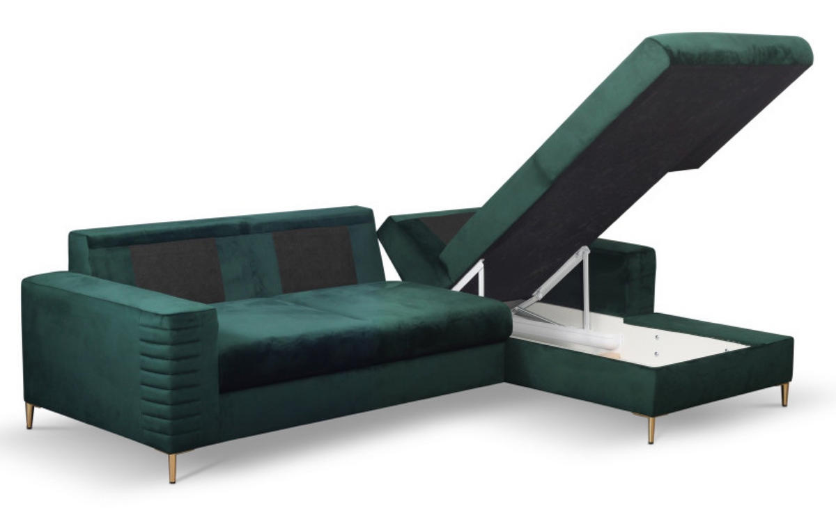 ECKSOFA Grün OLI Ausziehbar Mit Kopfstütze Und Bettkasten Rechts - Grün, Textil (253/165cm) - Sepro Meble