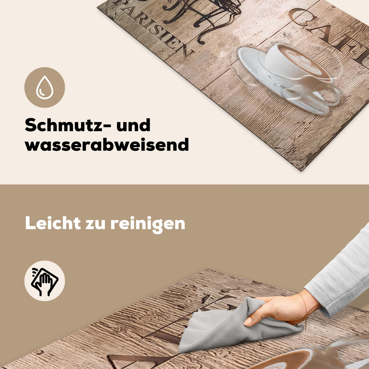 HERDABDECKPLATTE Bistro Parisien - Café - Kaffee - Jahrgang Ceranfeldabdeckung 90x52 cm - Cappuccino, Kunststoff (90/52/0.2cm) - MuchoWow