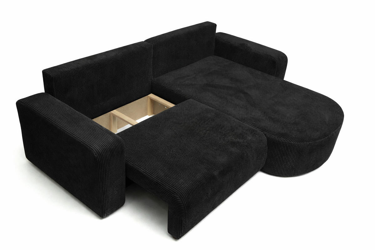 ECKSOFA Mit Schlaffunktion, Cordstoff Poso, Schwarz, Rechts, ROUND ONE - Schwarz, Holz (244/175cm) - Kaiser Möbel
