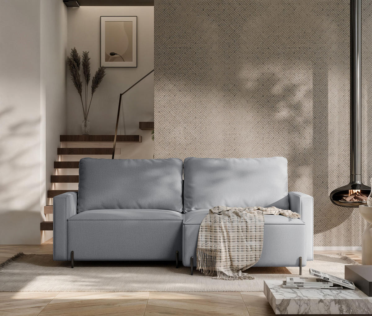 ECKSOFA LEO Rechts, mit Schlaffunktion und Bettkasten, Grau - Grau, Textil/Metall (229/148cm) - Idohome
