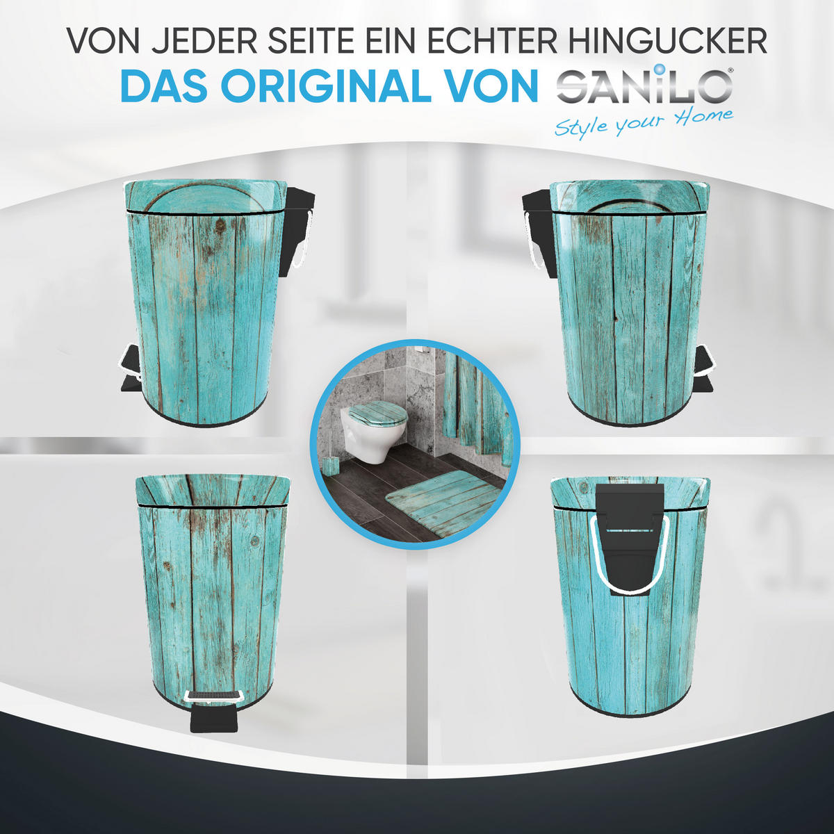 KOSMETIKEIMER Lumber - Türkis/Schwarz, Kunststoff/Metall (17/25/25cm) - Sanilo