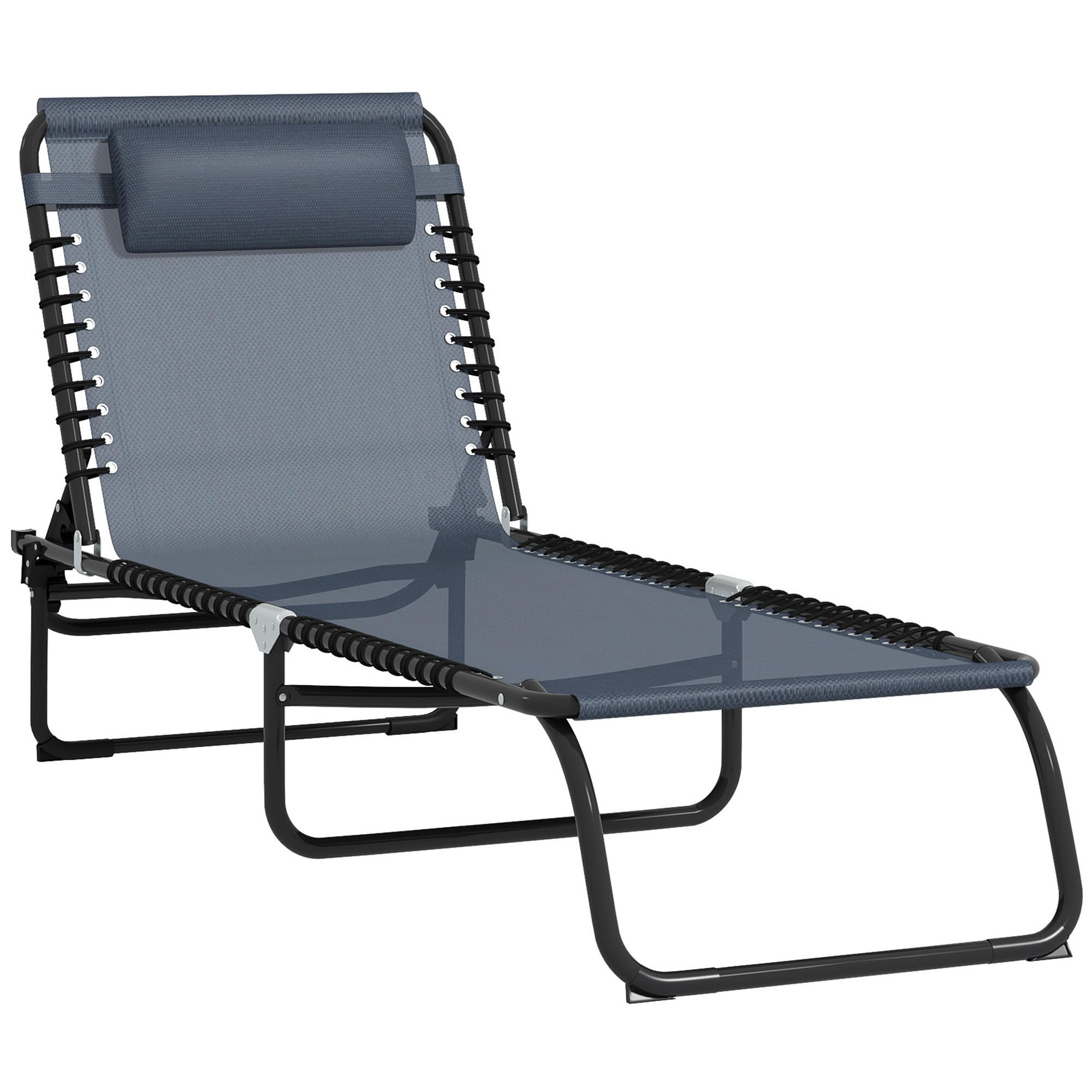 KLAPPBARE Sonnenliege mit 4-fach verstellbarer Rückenlehne, wetterfeste Camping- und Gartenliege bis 120 kg, Grau - Grau, Metall (189/30/58cm)