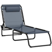 KLAPPBARE Sonnenliege mit 4-fach verstellbarer Rückenlehne, wetterfeste Camping- und Gartenliege bis 120 kg, Grau - Grau, Metall (189/30/58cm)