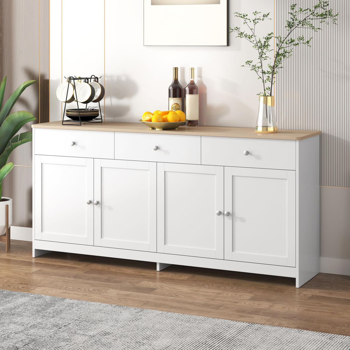 SIDEBOARD 160/37/75 cm mit 4 Türen & 3 Schubladen im Landhausstil - Weiß, Holzwerkstoff (160/75/37cm) - BEAOK