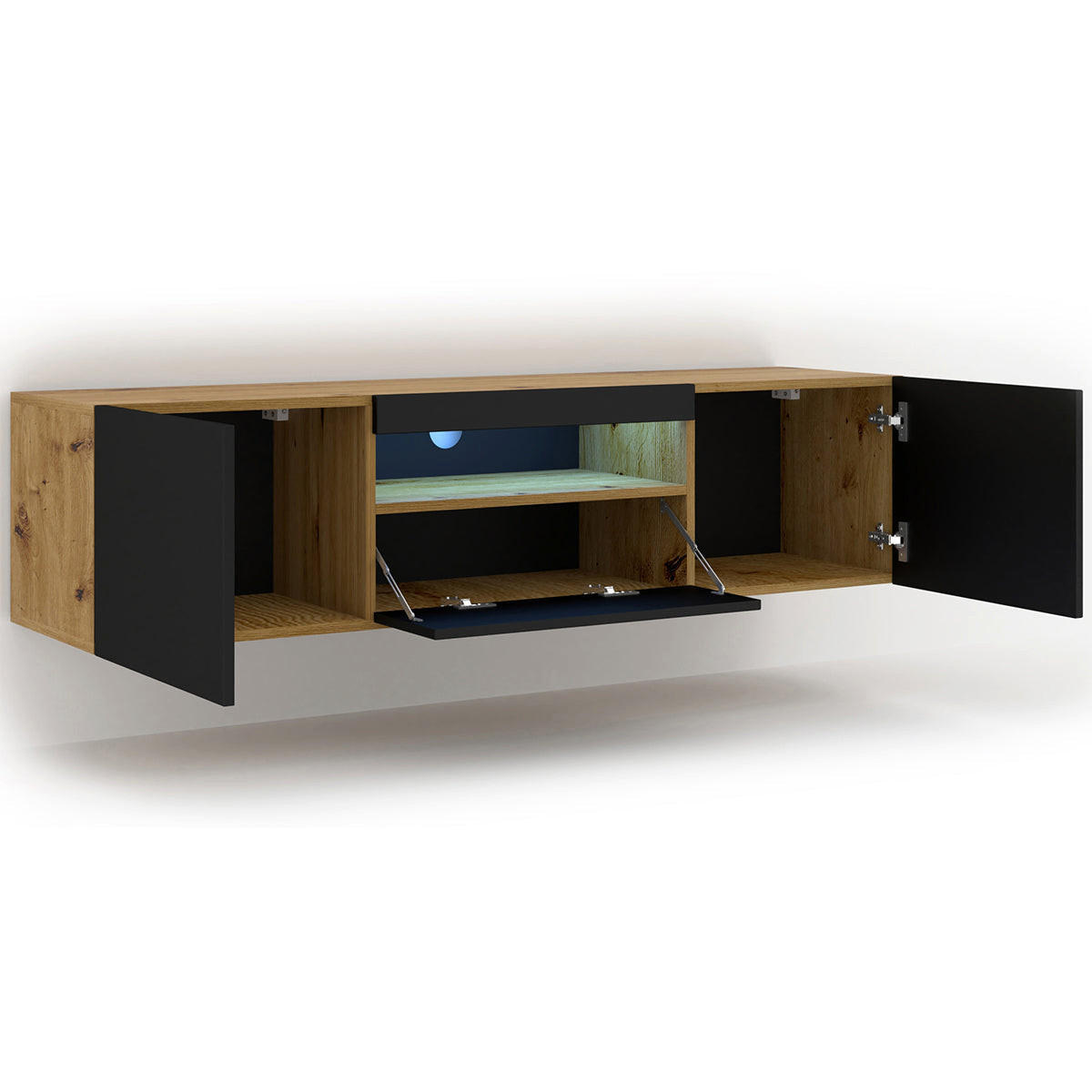 TV STOLÍK Aurus Drevo a čierna farba - čierna/farba duba, kompozitné drevo (150/36/37cm) - Petits-meubles