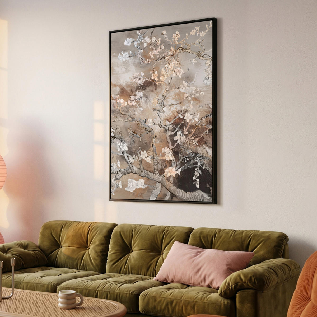 LEINWAND Bilder mit Rahmen - Mandelblüte - Kunst - Van Gogh - Beige - Abstrakt - 80x120 - Braun, Textil (80/120cm) - MuchoWow