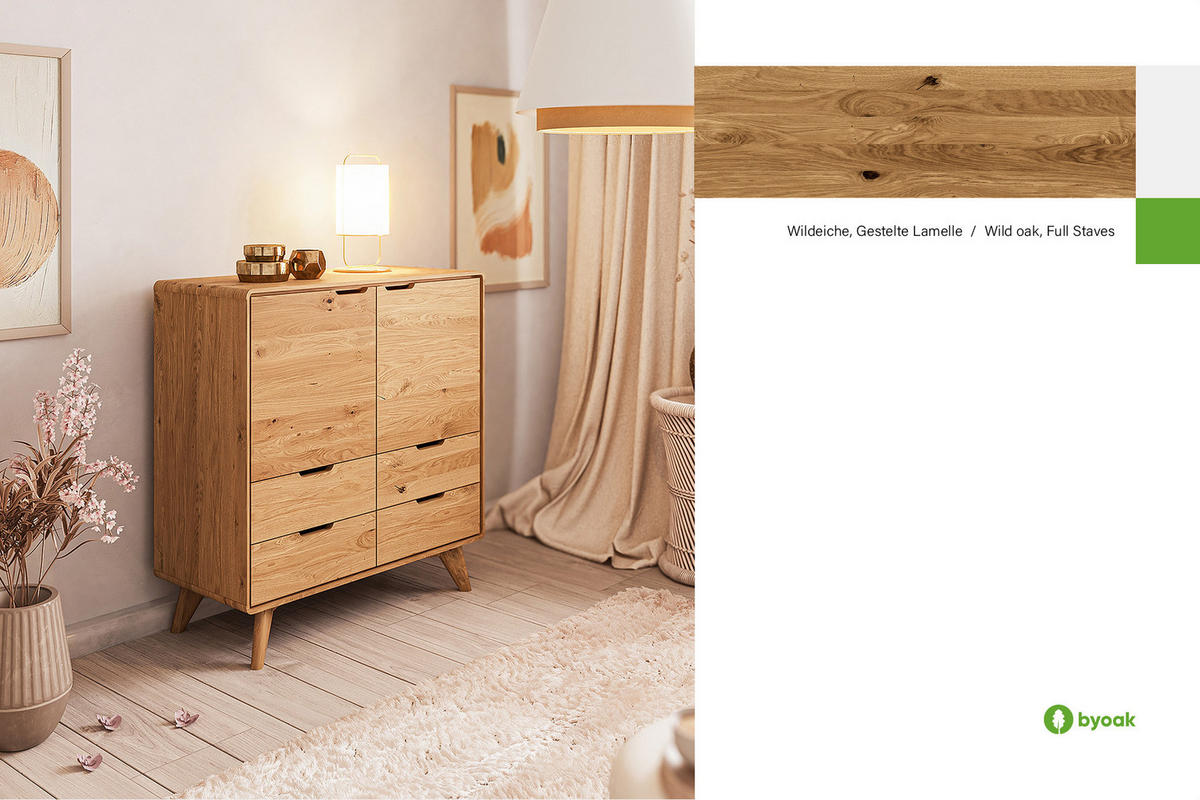 KOMMODE HOCH GREG Wildeiche - Wildeiche, Holz (90/92/40cm) - byoak