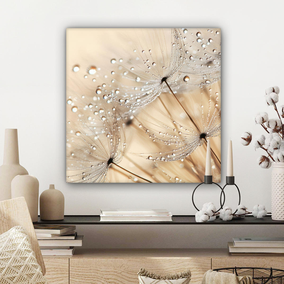 LEINWANDBILD Löwenzahn - Abstrakt - Natur - Beige Wandbild Wohnzimmer 50x50 cm - Braun, Textil (50/50cm) - MuchoWow