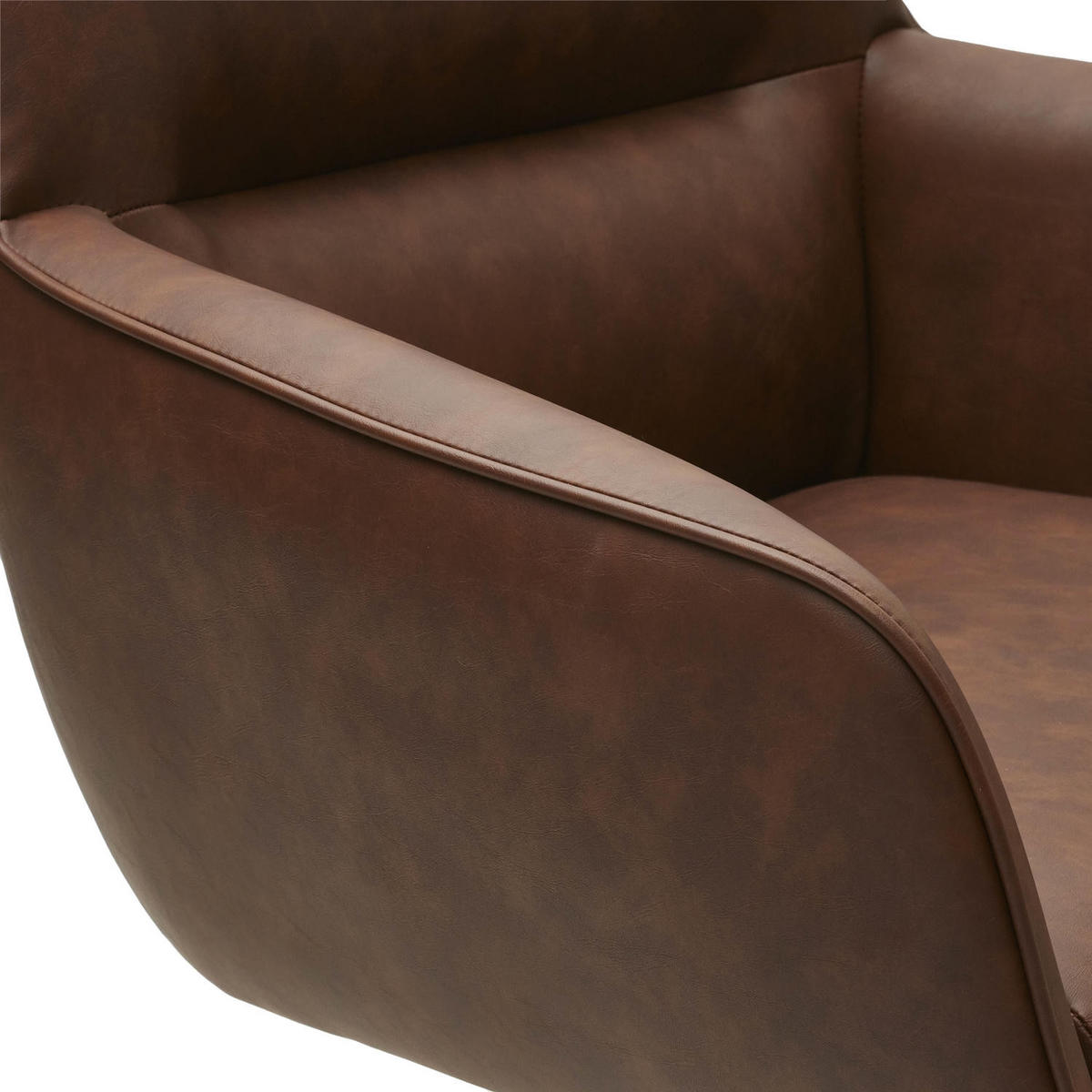 ARMLEHNSTUHL-SET 4 Stück in Kunstleder Cognacbraun - Schwarz/Braun, Textil/Metall (55/84/60cm) - Furnhouse