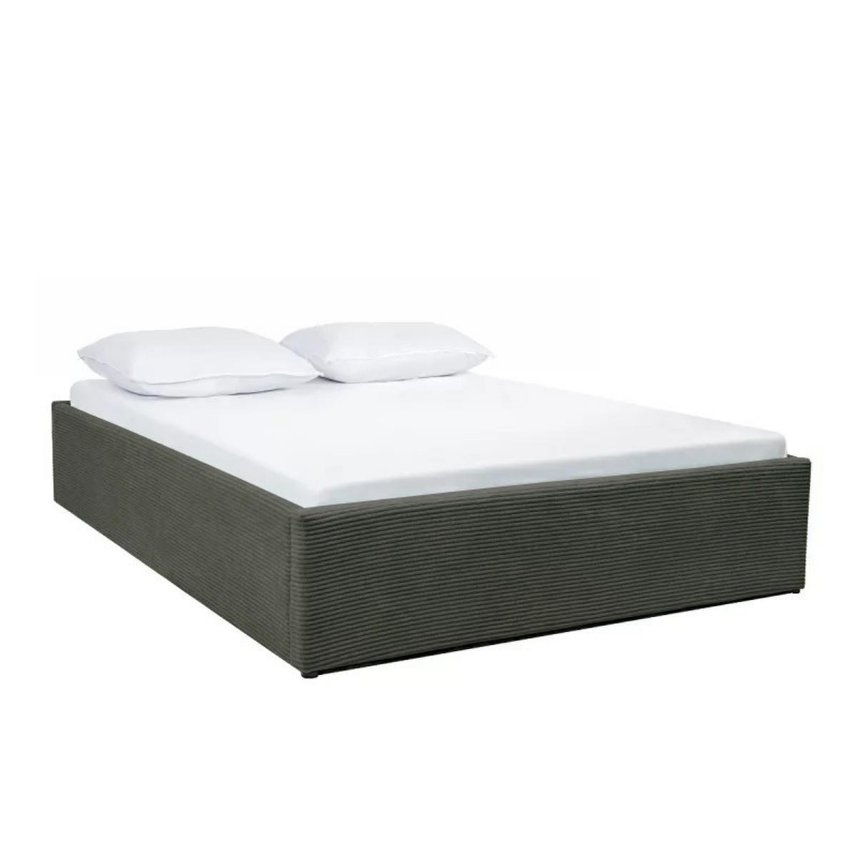 BETT mit Bettkasten 160 x 200 cm aus Kordvelours, Khaki 171/36,50/215 cm - Grün, Holz (200/160cm) - Calicosy