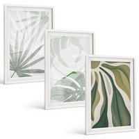 BILDER SET 3er Set - 40x60 cm Weißer Rahmen - Blätter von Pflanzen in Grün und Grau - Weiß, Kunststoff (40/60cm) - TULUP