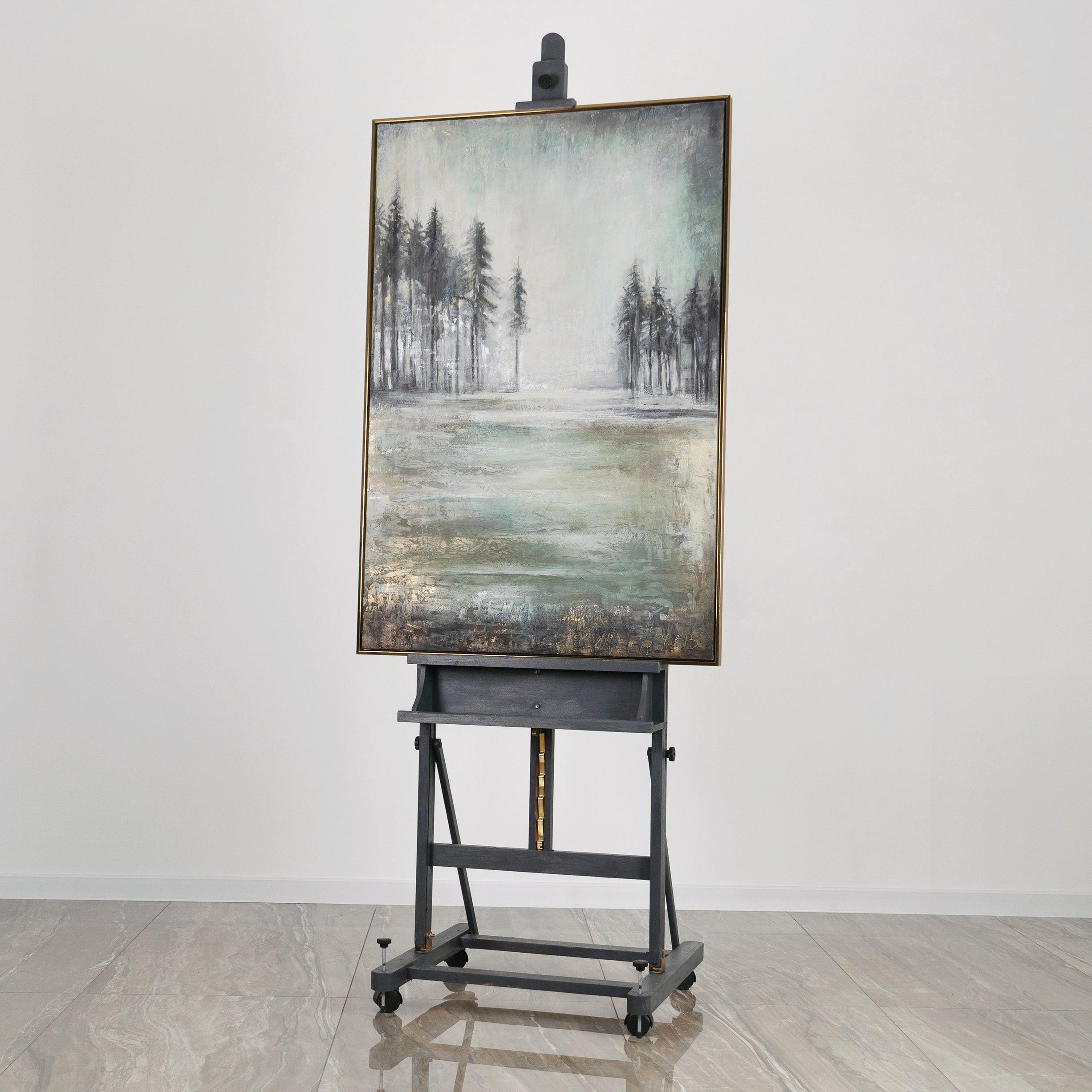 GEMÄLDE Heilender Wald Schattenfugenrahmen Gold 120x80 cm - Goldfarben, Holz (120/80cm) - YS-art gallery