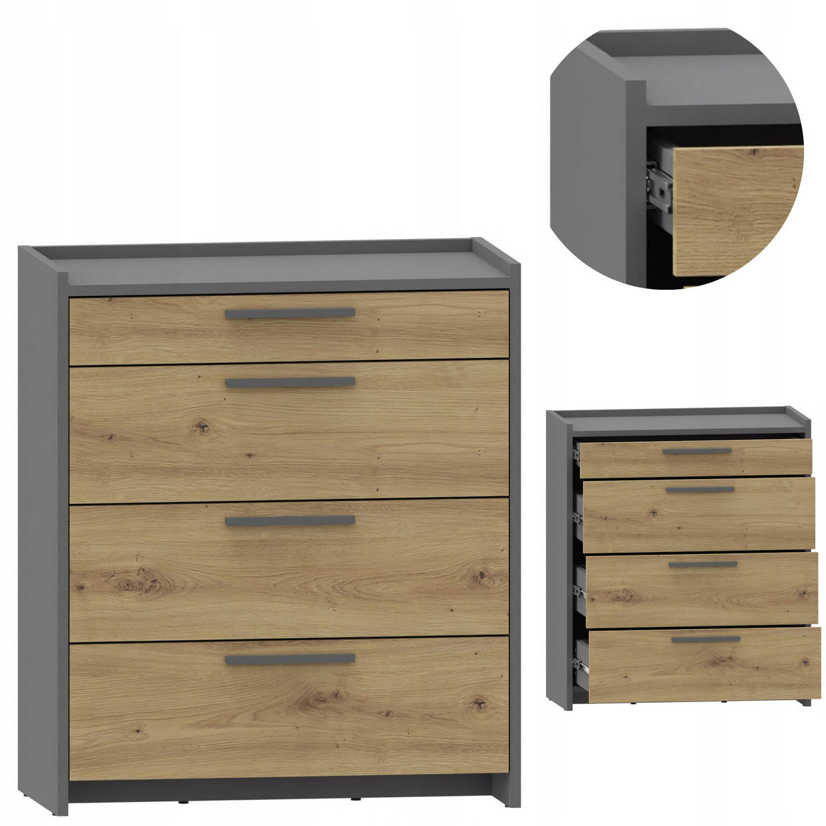 KOMMODE ALTIVO 3SW1SN Anthrazit Grau-Artisan Eiche 68,8/35,9/80,6 cm - Anthrazit/Eiche Artisan, Holzwerkstoff (68.8/80.6/35.9cm) - Matkam Möbel