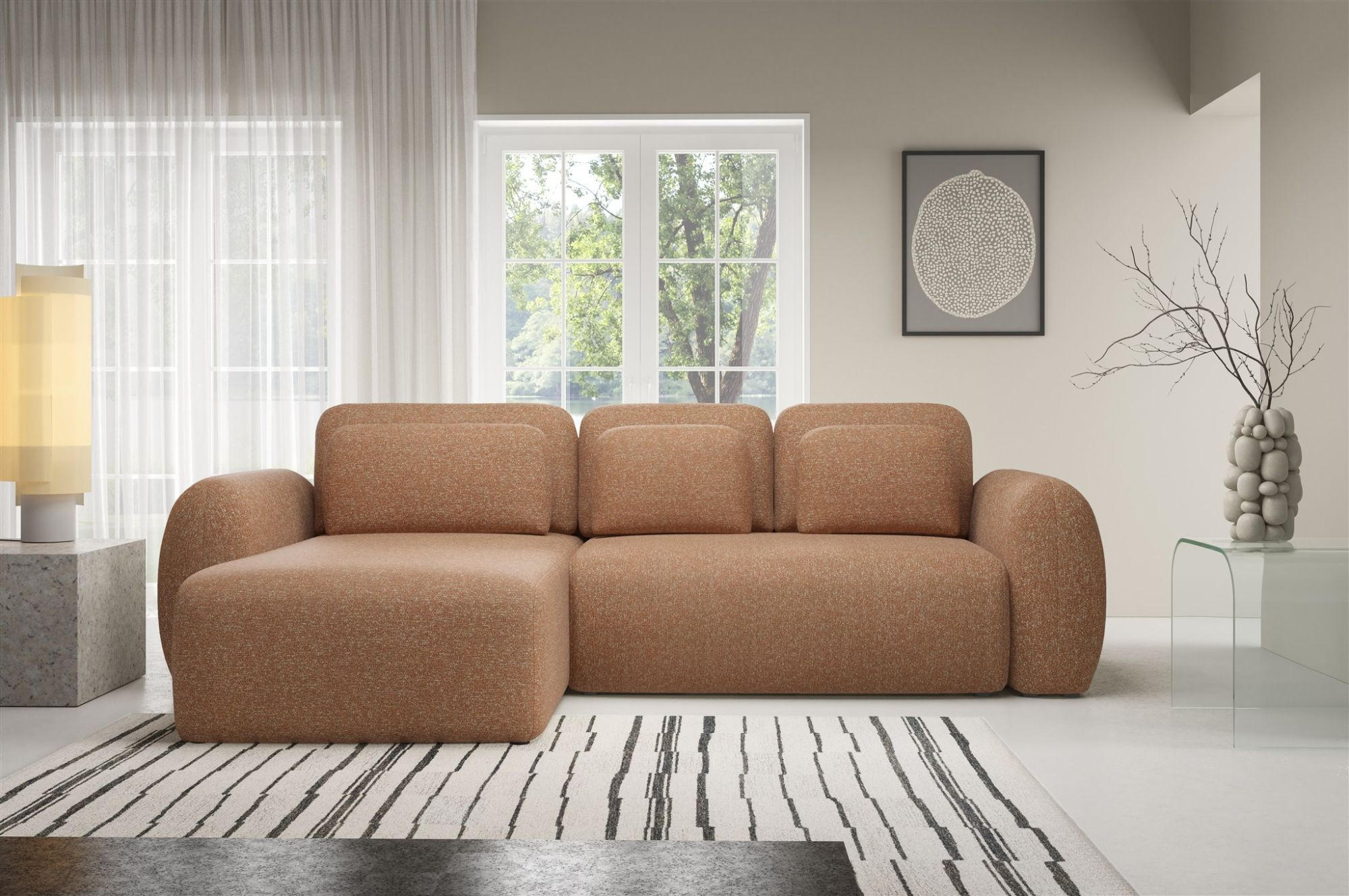 ECKSOFA Gaston Mit Schlaffunktion - Rotbraun, Holzwerkstoff/Textil (304/190cm) - Fun Möbel