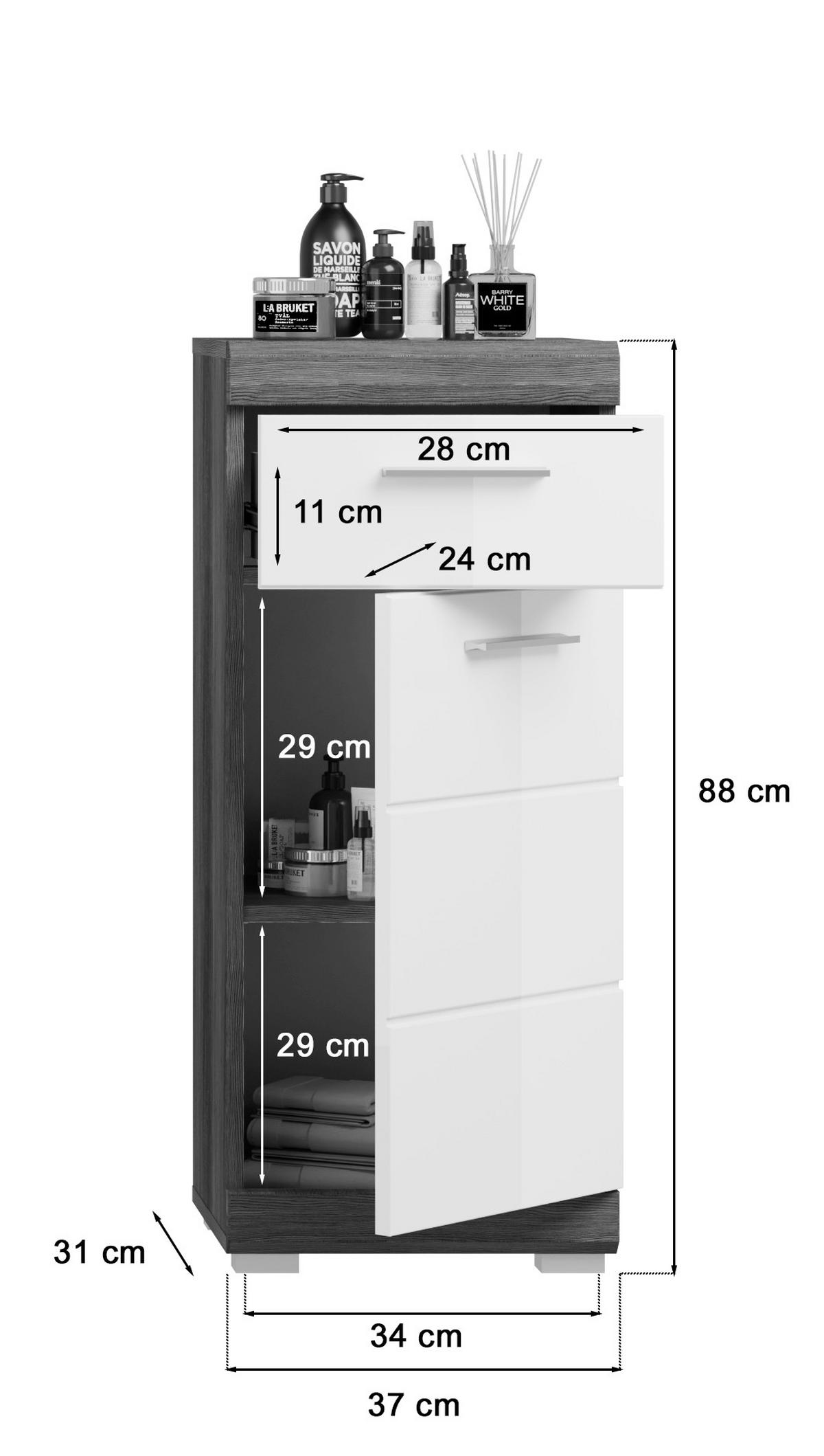 BADKOMBINATION 5tlg. Scout Bad in Rauchsilber Nachbildung und weiß hochglanz B/H/T: 164x191x34 cm - Anthrazit, Holz (164/191/37cm)