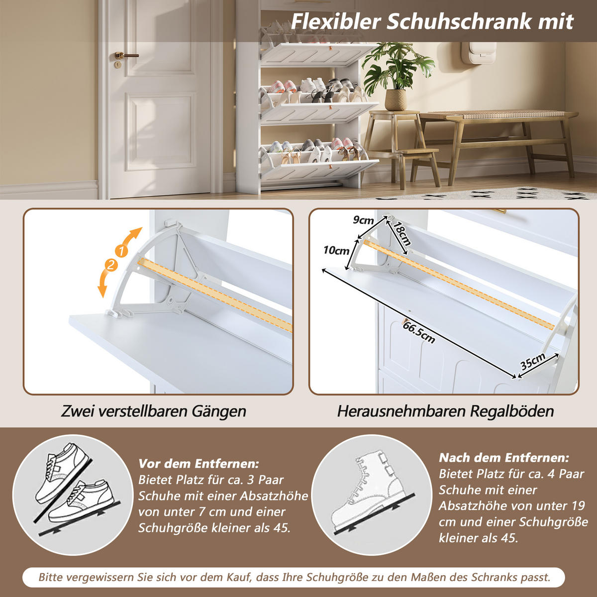 SCHUHSCHRANK Weiß MDF 6 Fächer 1 Schublade 70x25x123.5cm - Weiß, Holzwerkstoff (25/123.5/70cm) - FLIEKS
