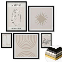 WANDBILDER 5er-Set - 50x50 cm & 20x30 cm & 40x60 cm Schwarzer Rahmen - Stilvolle minimalistische Linien - Schwarz, Kunststoff (40/60cm) - ArtPrintCave