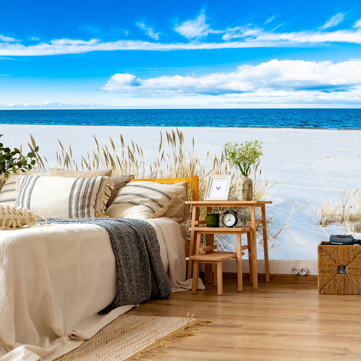 FOTOTAPETE für Badezimmer Sonnenstrand Meer Landschaft Sand 350x256 - Blau/Beige, Papier (350/256cm) - Muralo