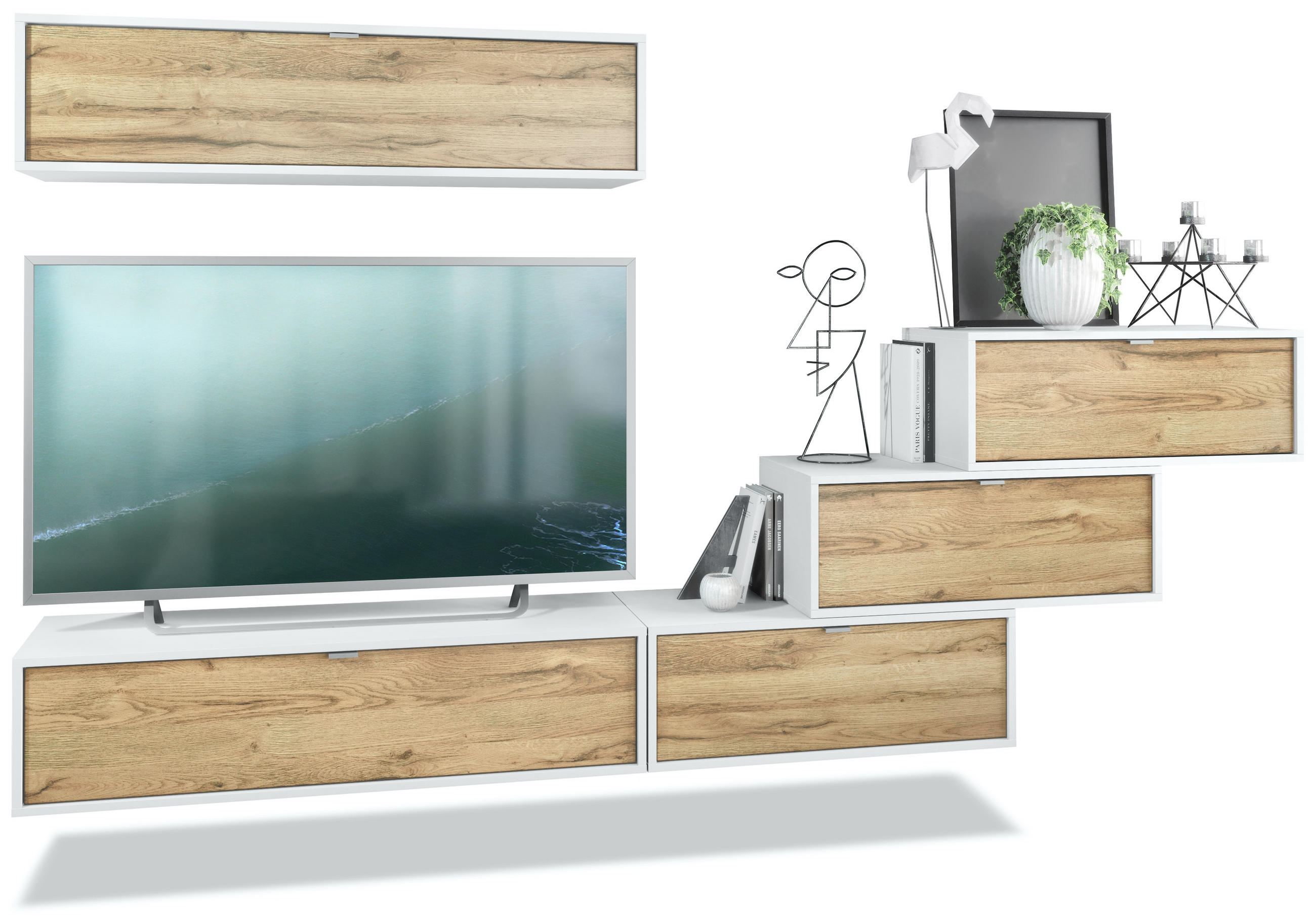 WOHNWAND Lana Fronten in Eiche Natur - Eichefarben, Holzwerkstoff (275/180/37cm) - Vladon