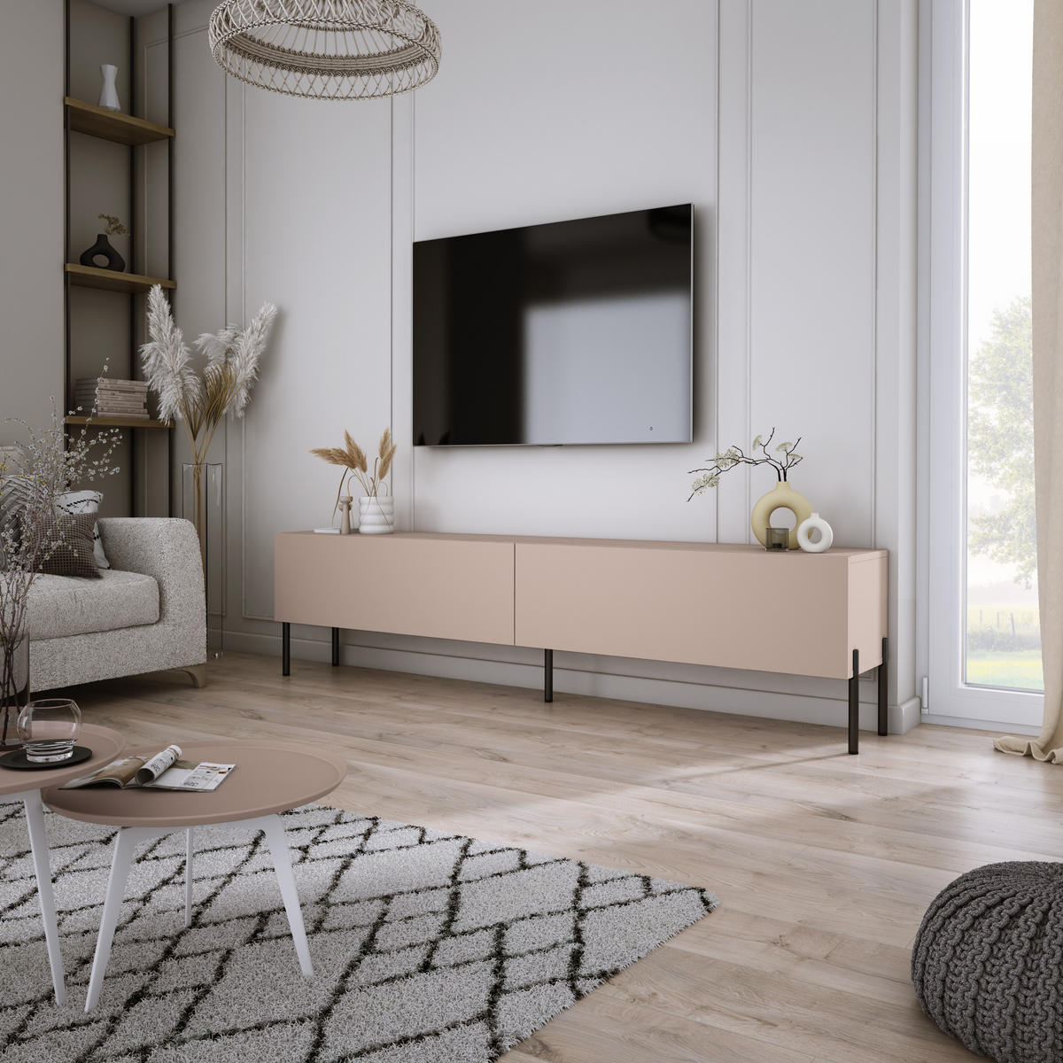 TV-SCHRANK : Karamellbraun, 170 x 52 x 32 cm, schwarze Beine - Schwarz/Braun, Holzwerkstoff/Metall (170/52/32cm) - 3XE LIVING