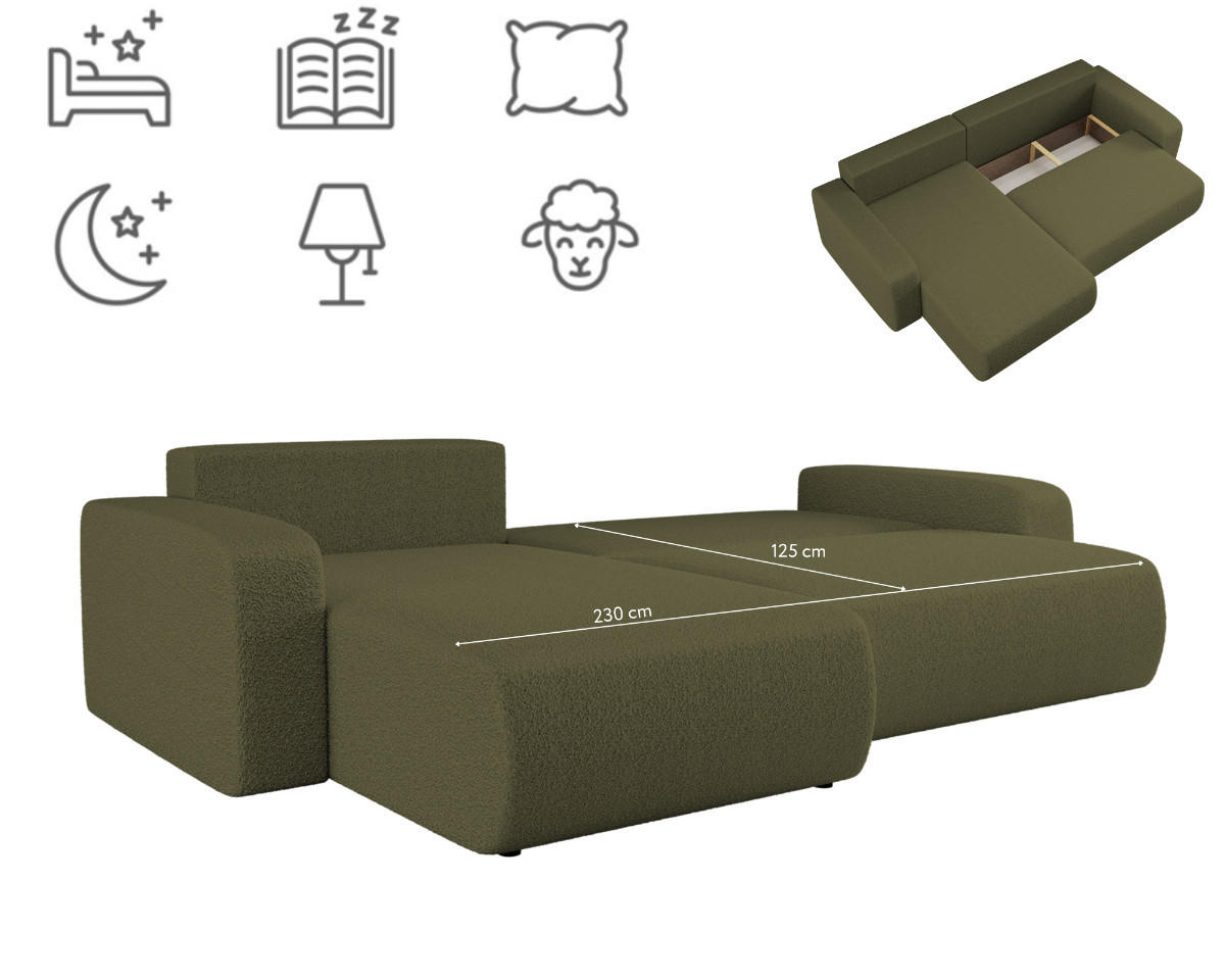 SCHLAFSOFA MILANO XL Und Bettkasten Stoff Quelle Olive Links - Olivgrün, Holz (145/82/274cm) - Kaiser Möbel