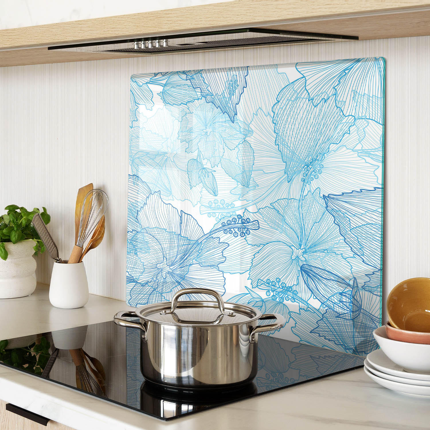 GLASPLATTE 60x52 cm Hawaiianische Blumen - Blau, Glas (60/0.4/52cm) - TULUP