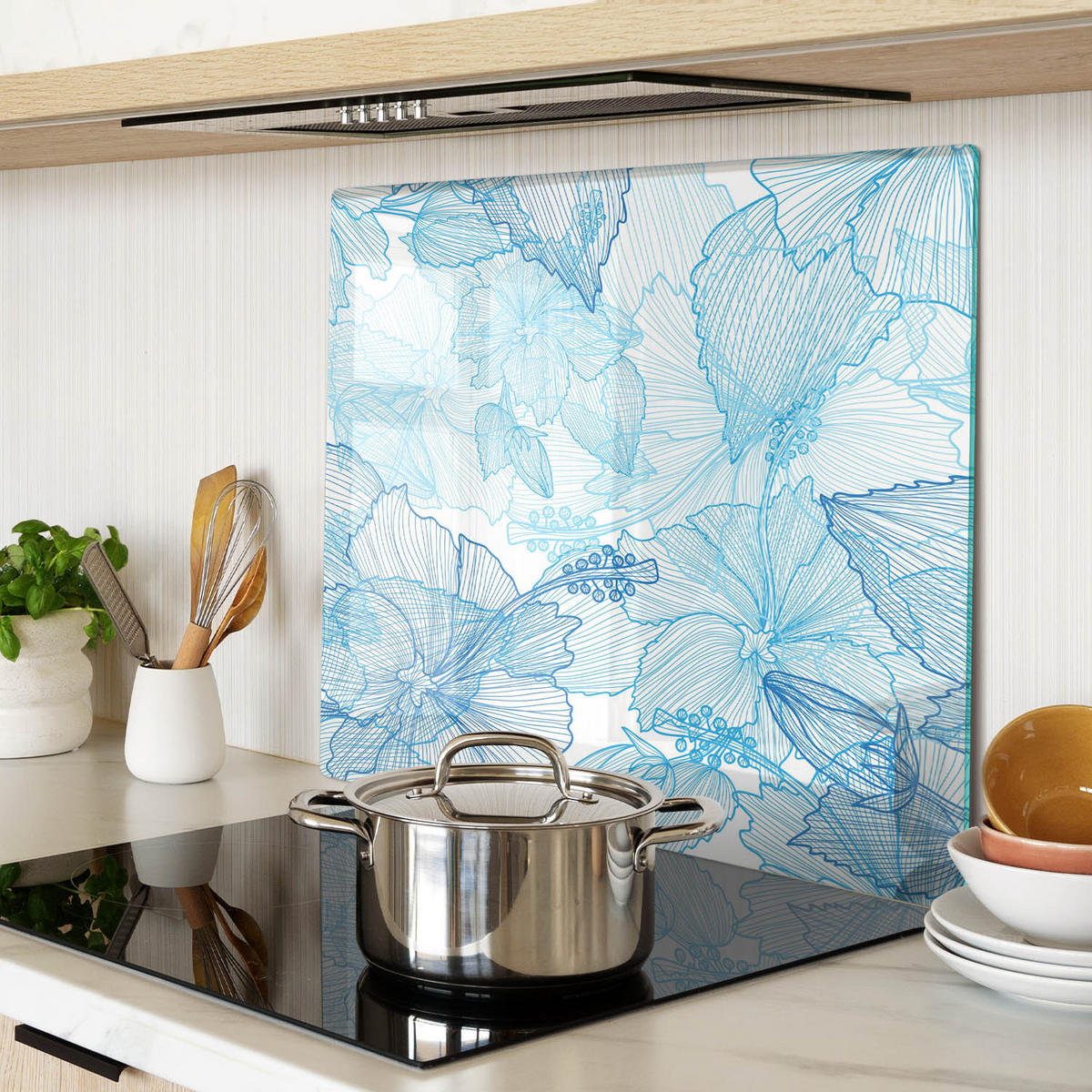 GLASPLATTE 60x52 cm Hawaiianische Blumen - Blau, Glas (60/0.4/52cm) - TULUP