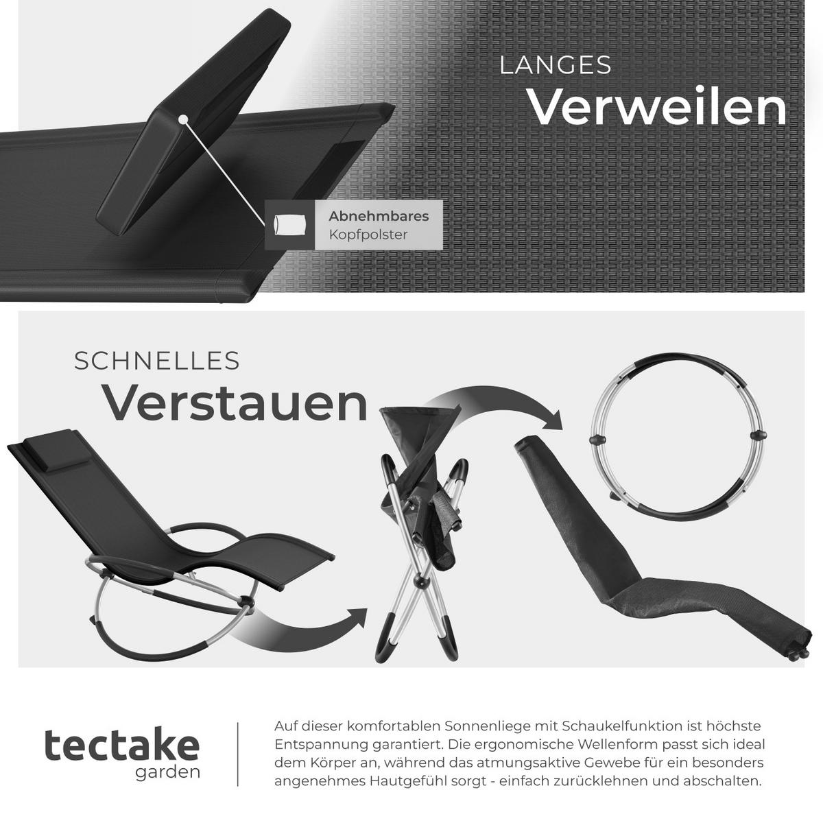 SONNENLIEGE Paulina,150 x 73 x 93 cm,schwarz - Schwarz, Metall (73/93/150cm) - tectake