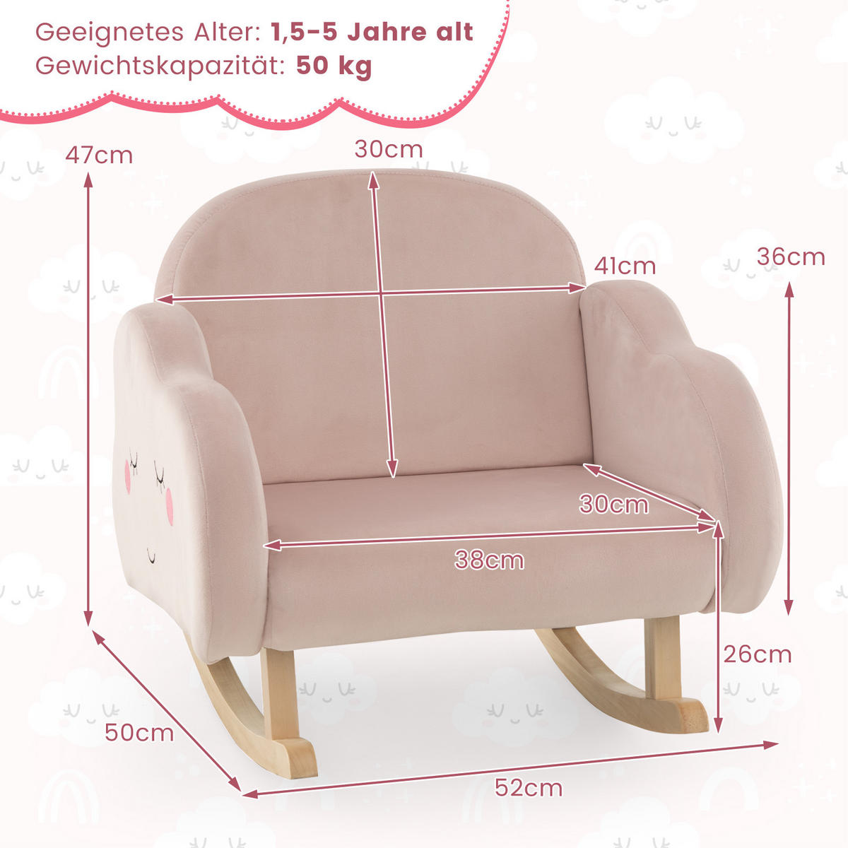 KINDERSOFA 51cm Pink - Pink, Textil (50/51/51cm) - COSTWAY