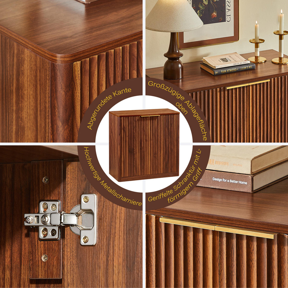 SIDEBOARD DE-38846 80/40/80 cm Vertiefungspanelen und verstellbare Ablagen Braun - Braun, Holzwerkstoff (80/80/40cm) - ComfortXL