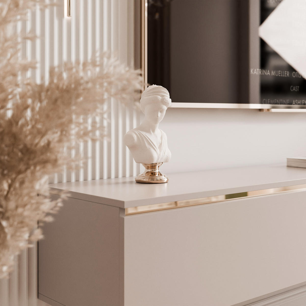 GERIFFELTER TV-Schrank SELIA 200 cm auf Füßen, Kaschmir mit goldener Zierleiste - Kaschmir, Holzwerkstoff (200/42/35cm) - Idohome