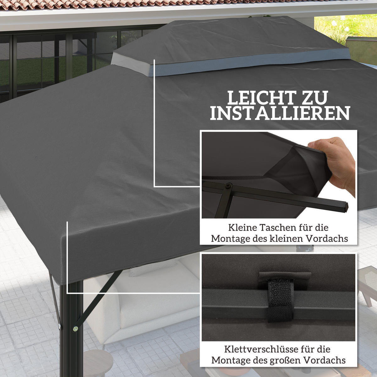 ERSATZDACH für Gartenpavillon 3 x 4 m - Dunkelgrau, Textil (300/1/400cm) - Outsunny