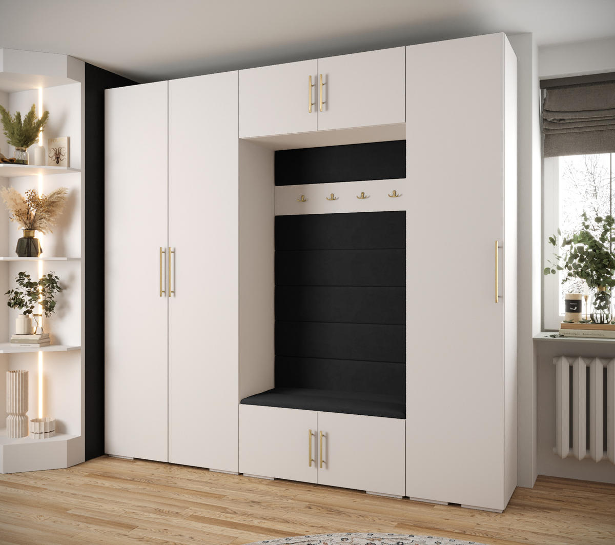 GARDEROBEN-SET 236,7/250/47 - Goldfarben/Schwarz, Holz/Kunststoff (250/236.7/47cm) - Abiks Möbel