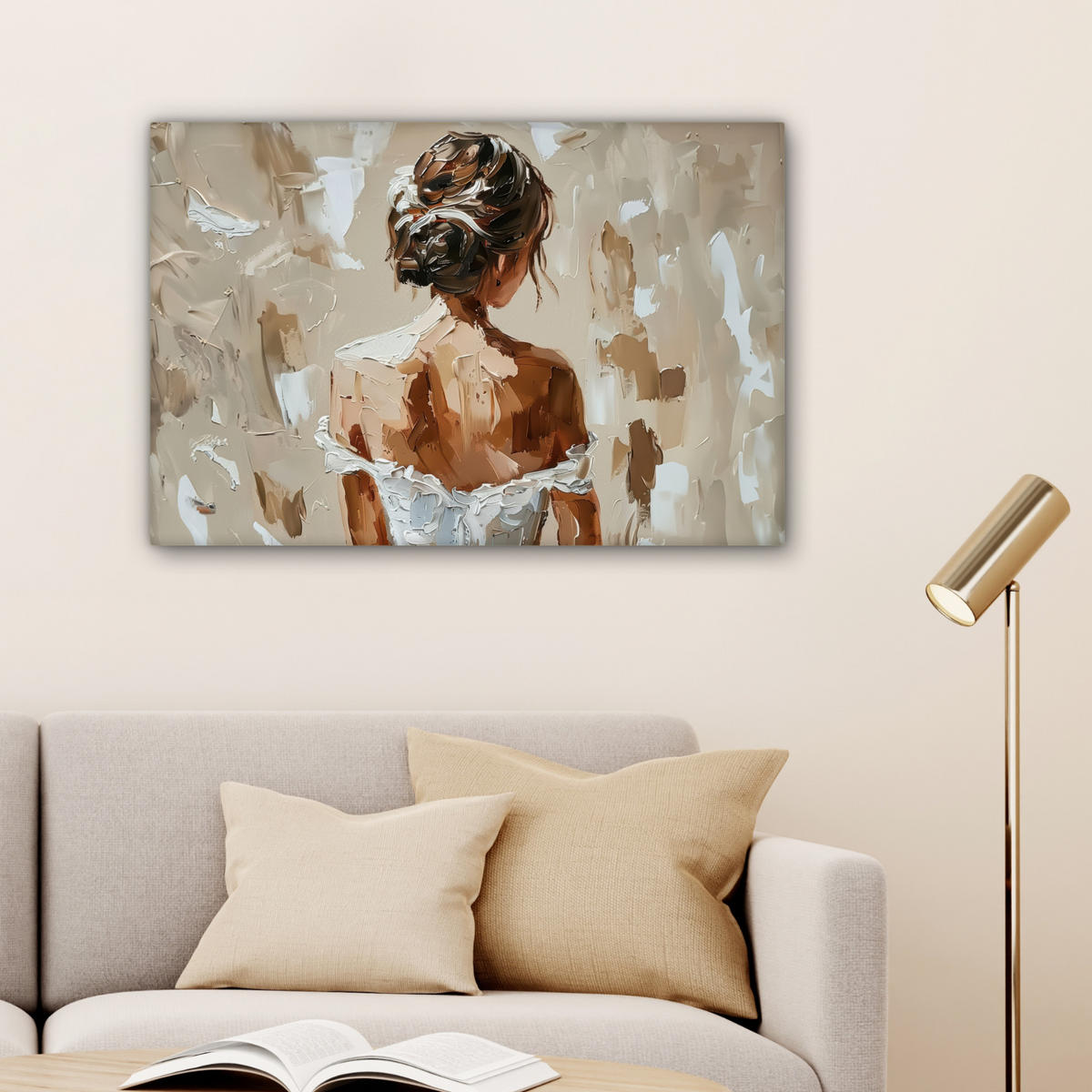 LEINWANDBILD - Frau - Farbe - Abstrakt - Beige - Modern - 90x60 - Deko Wohnzimmer - Sandfarben, Textil (90/60cm) - MuchoWow