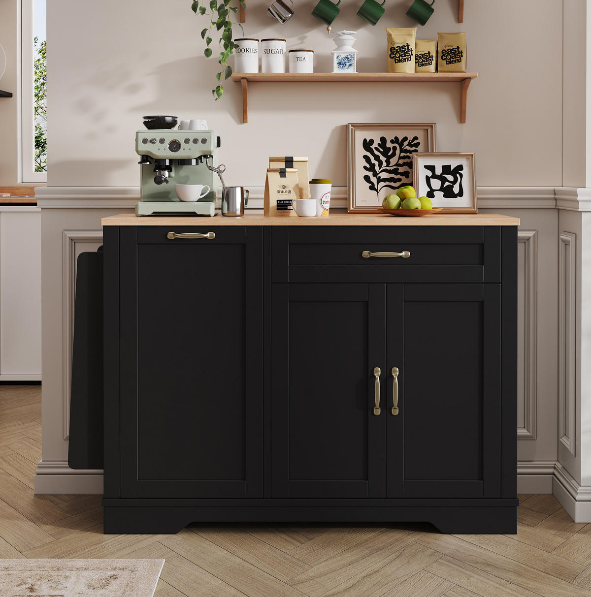 KÜCHENINSEL aus MDF 115x40x87 cm Schwarz mit Schublade & Stauraum - Schwarz, Holzwerkstoff (40/87/115cm) - Modfu