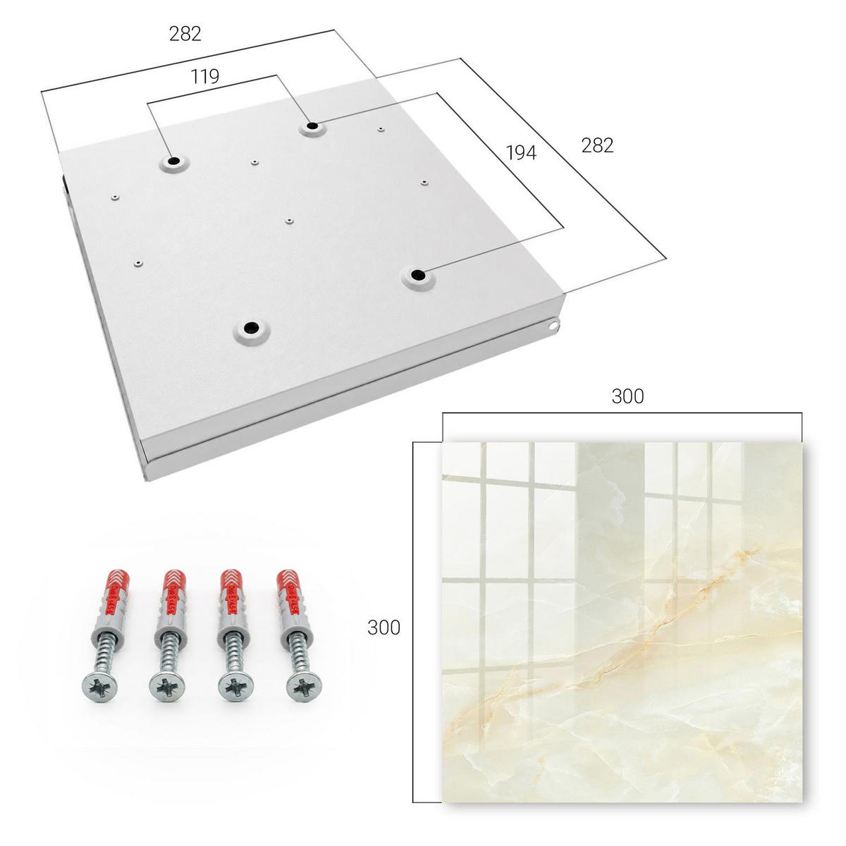 SCHLÜSSELBOX Weiß 30x30 cm – Türöffnung nach rechts - Die Eleganz des Marmors - Creme, Metall (30/30/5cm) - TULUP