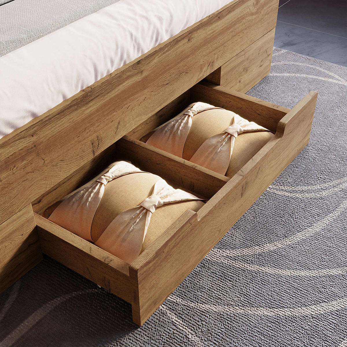 DOPPELBETT 180×200 cm mit LED-Beleuchtung und USB C in Eiche - Wildeiche, Holz (180/200cm) - KOMHTOM