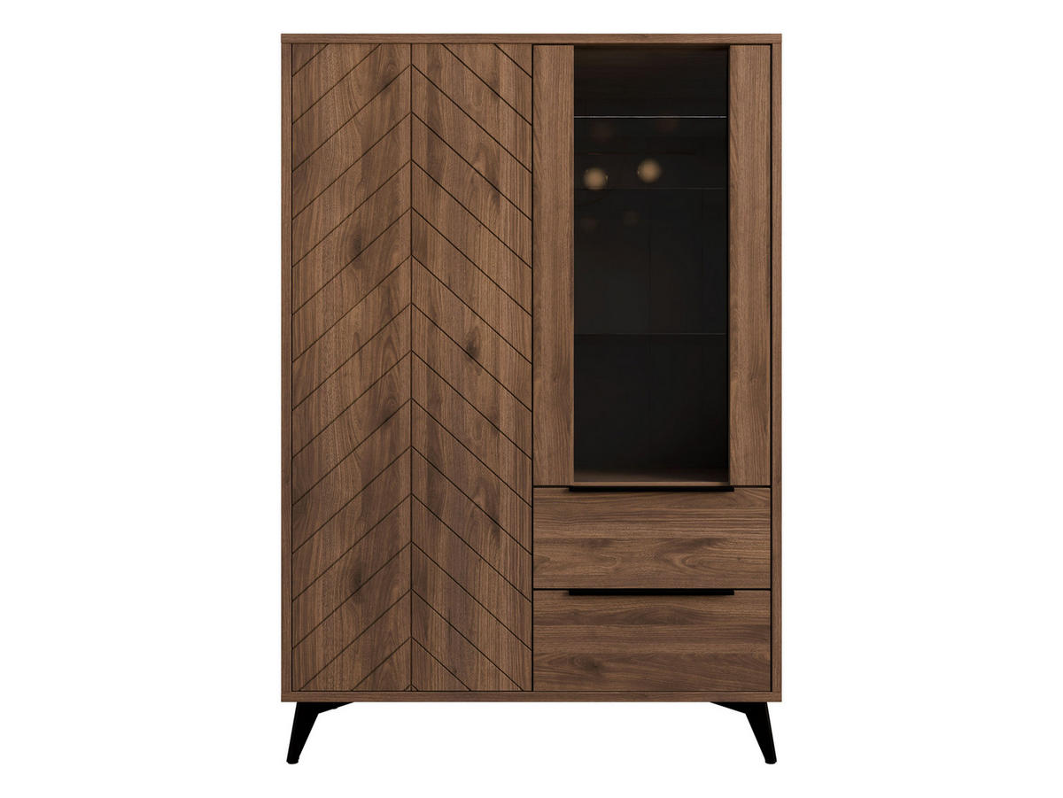 STANDVITRINE Xylix Bis 2D2SZ - Nussbaumfarben/Schwarz, Holzwerkstoff/Metall (104/150/40cm) - MIRJAN24