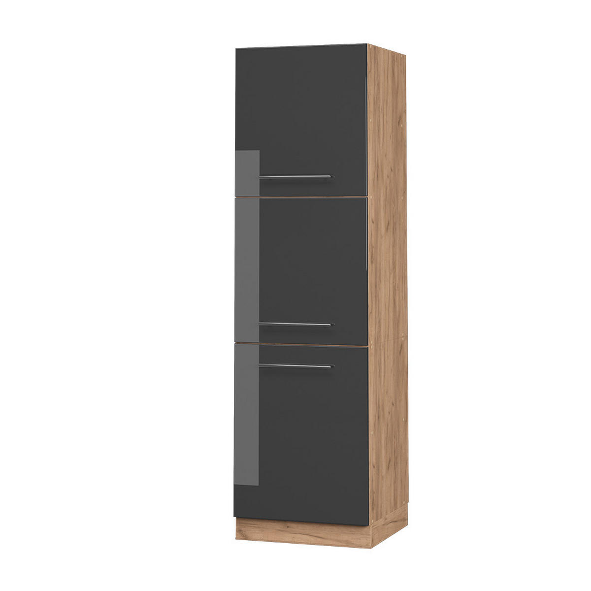 HERDUMBAUSCHRANK Fame-Line Anthrazit Hochglanz 60 cm - Honigeiche/Schwarz Hochglanz, Holzwerkstoff (60/206.8/58cm) - Vicco