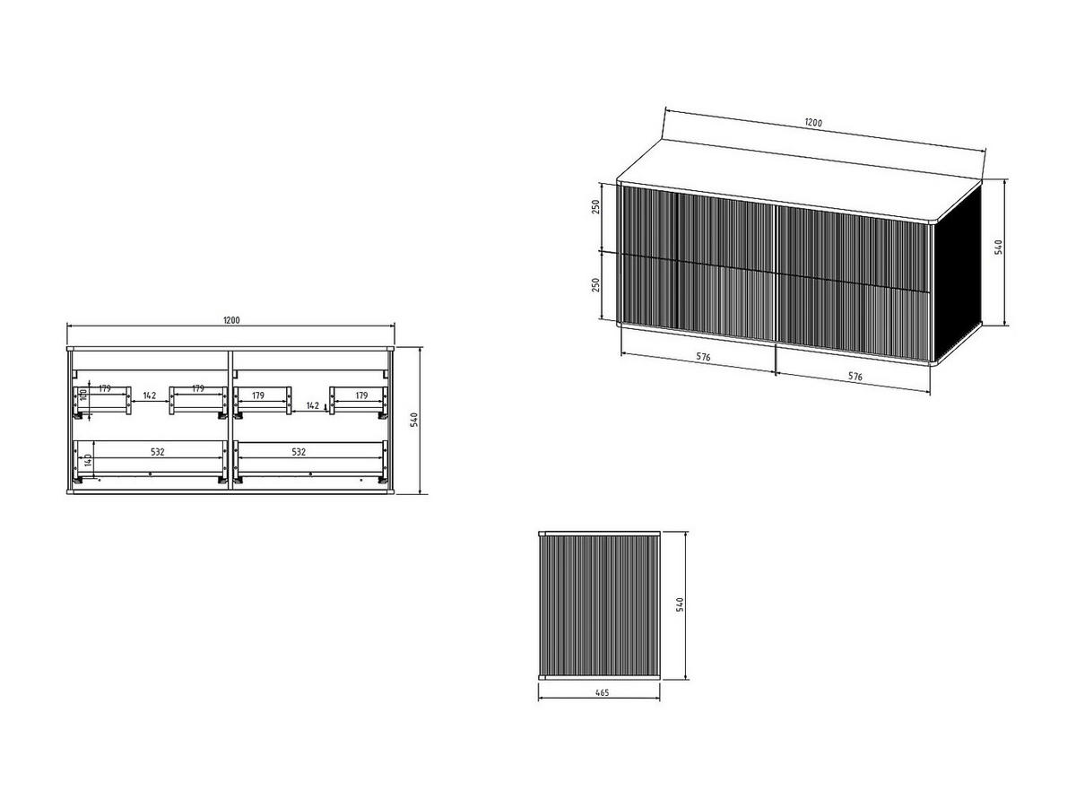 WASCHBECKENUNTERSCHRANK hängend - Streifenoptik - Goldfarbene Umrandung - Schwarz - 120 cm - KELIZA - Schwarz, Holz (120/54/47cm) - Vente-Unique