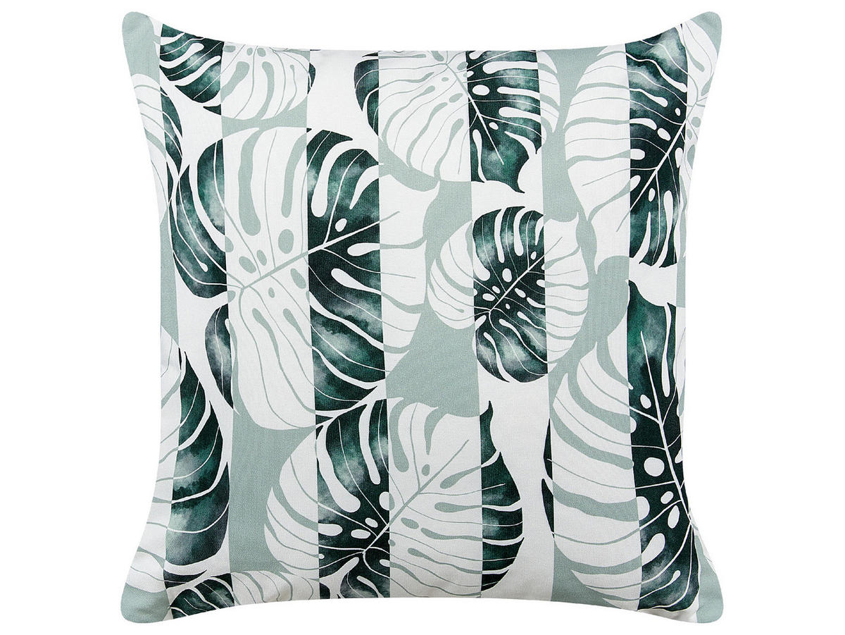 OUTDOOR-KISSEN 2er-Set Blattmuster grün 45/45 cm Termini - Hellgrau, Textil (45/45cm) - Beliani