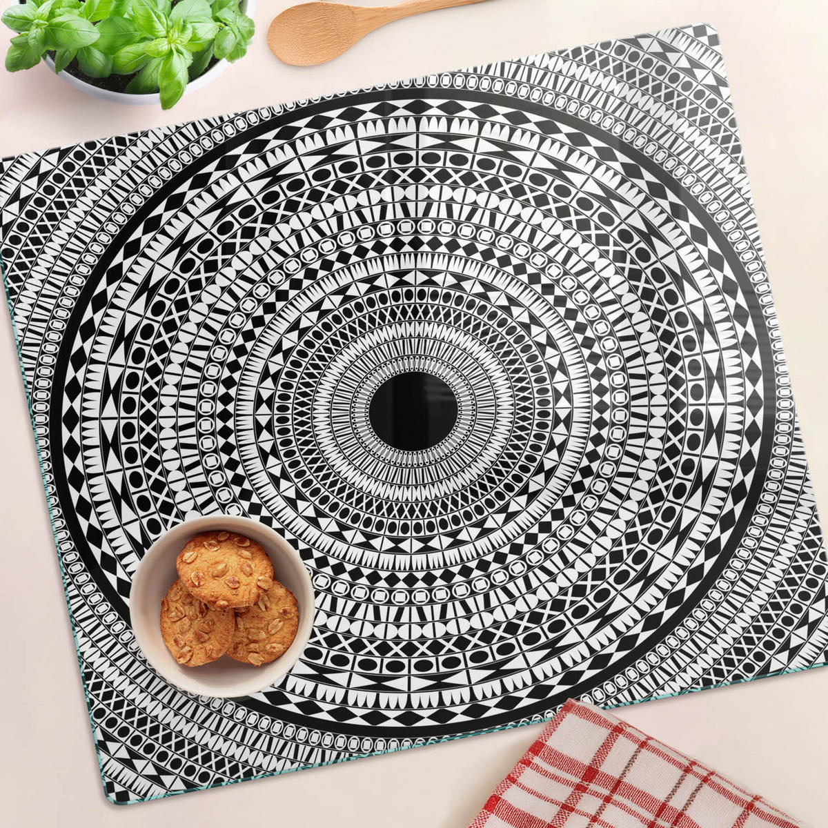 GLASPLATTE 60x52 cm Ornamentale Dekoration - Schwarz, Glas (60/0.4/52cm) - TULUP