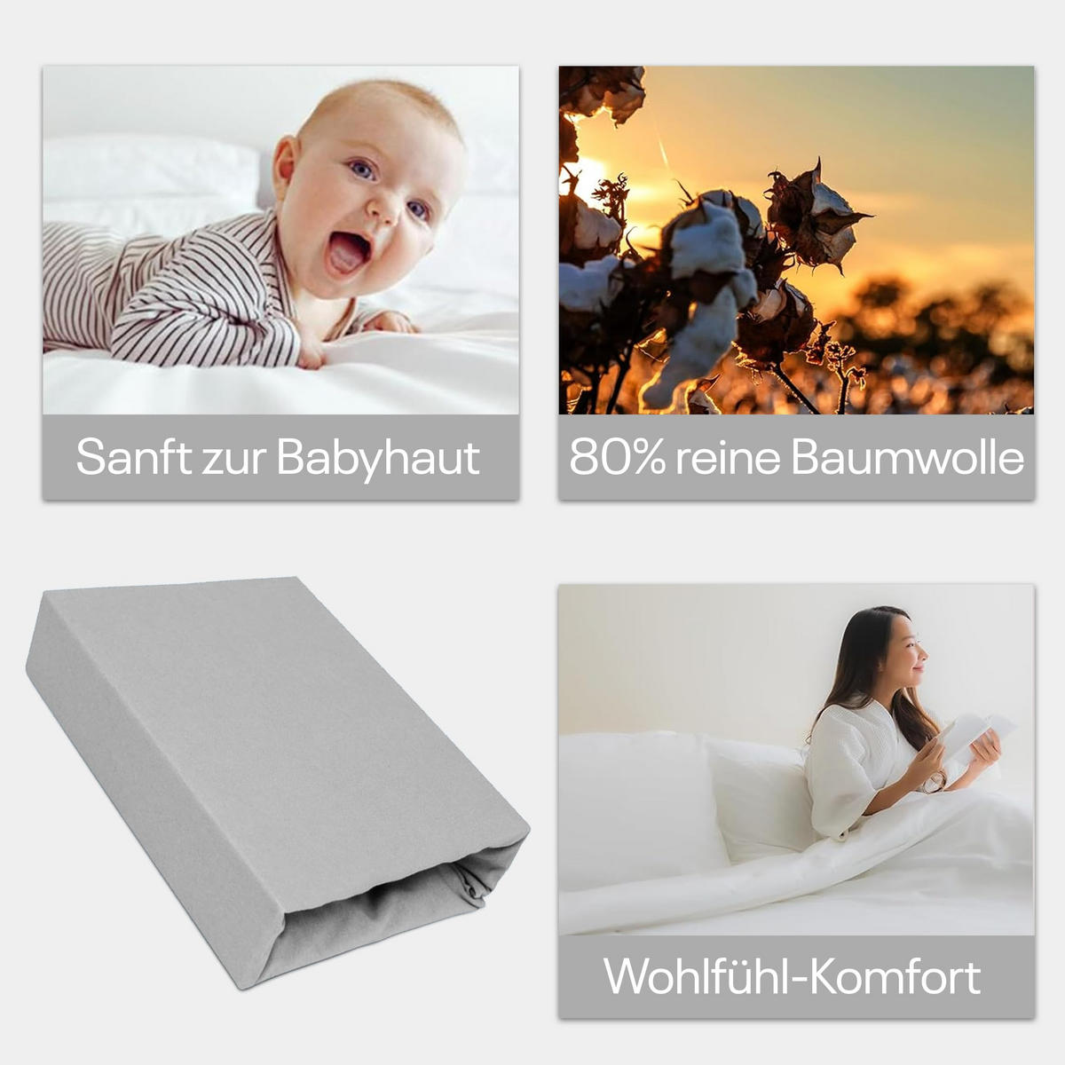 SPANNBETTLAKEN 160/200 cm, Jersey Elastisch 100 % Baumwolle Silber - Grau, Textil (160/200cm) - Best For Home